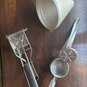 Vintage Aluminum Conical Sieve Potato Rice Ricer Masher Utensils Kitchen Bundle